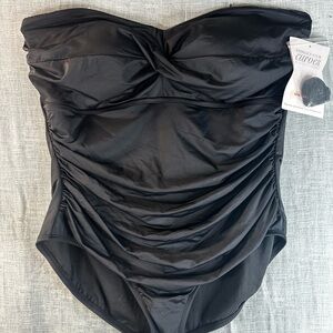 Embrace Your Curves Miracle Brands Elizabeth Swimsuit 2X 20W Black Tummy Control